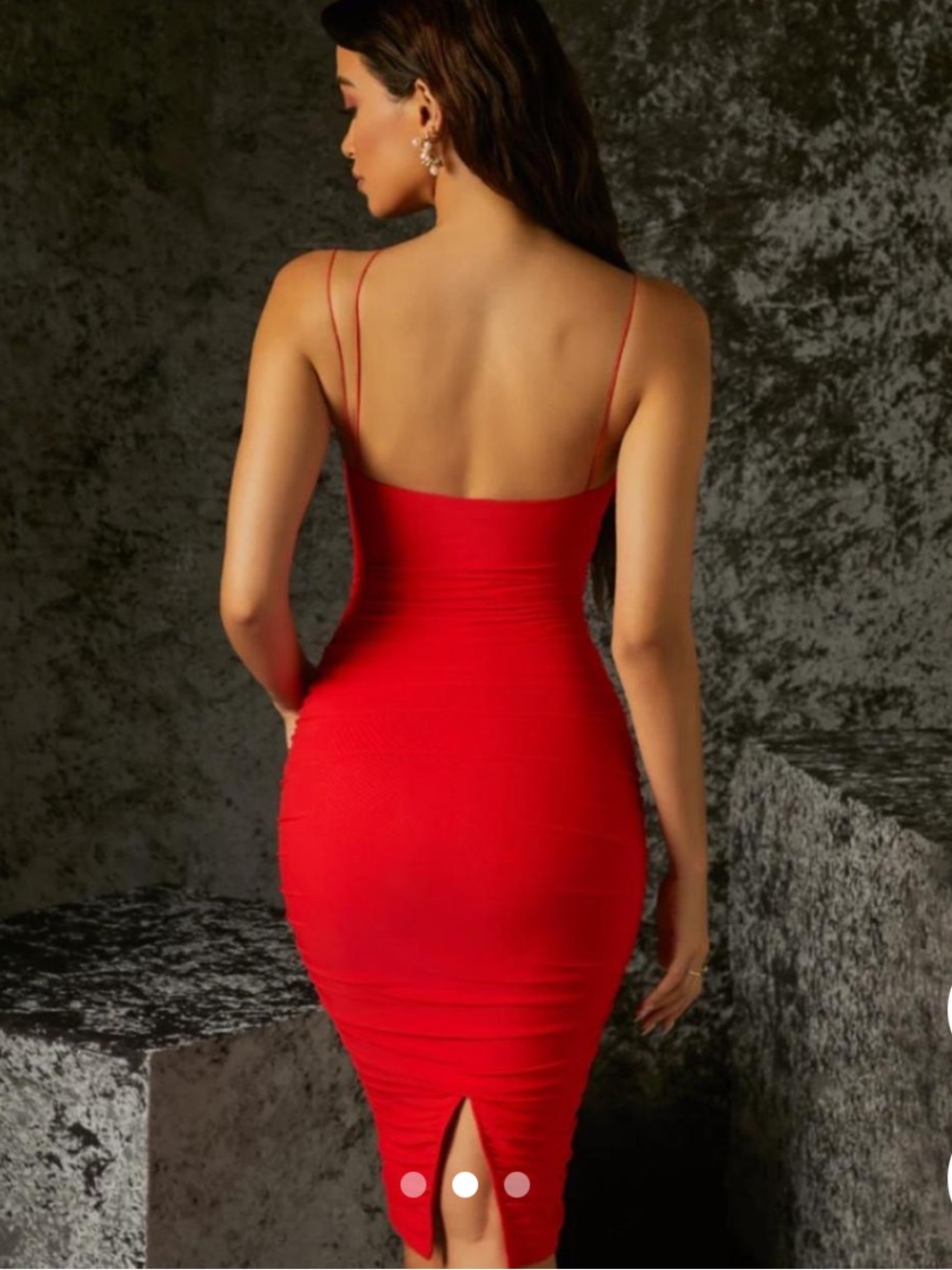 Oh Polly Red Bodycon Midi Dress with Delicate Asymmetric Straps - Picture 2 of 10